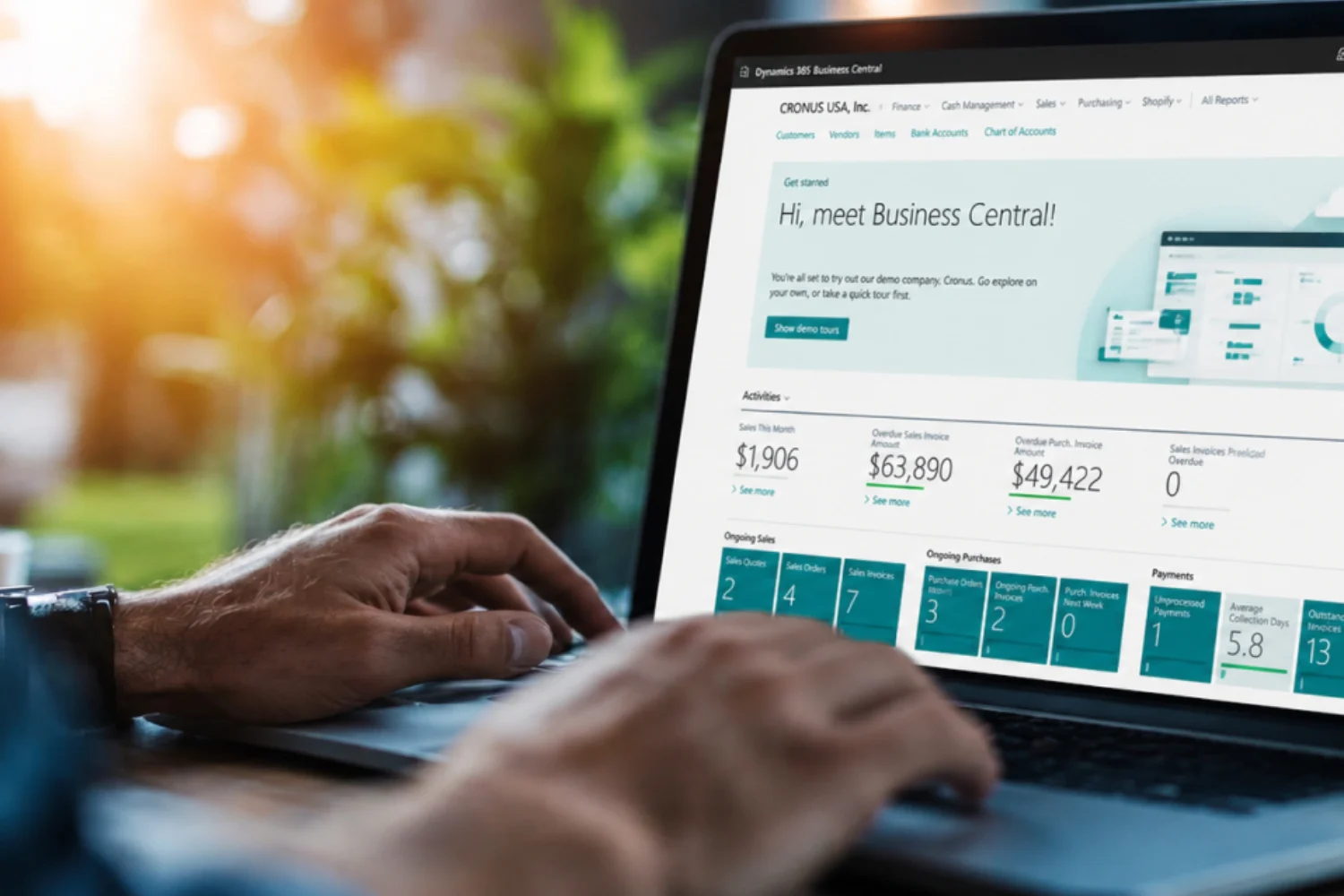 Microsoft Dynamics 365 Business Central dashboard on desktop computer